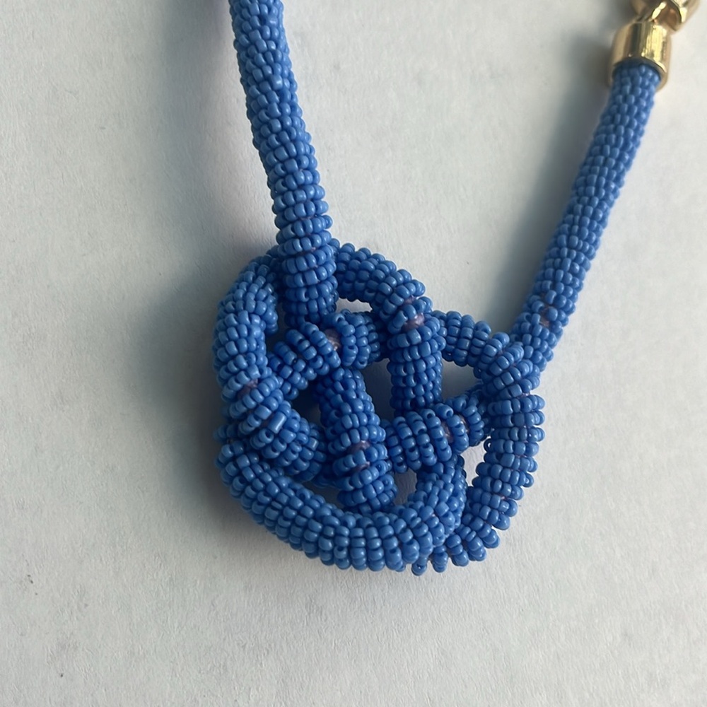 Vintage Necklace quality Talbots blue knot beaded pendant boho 18” golden - Picture 2 of 4